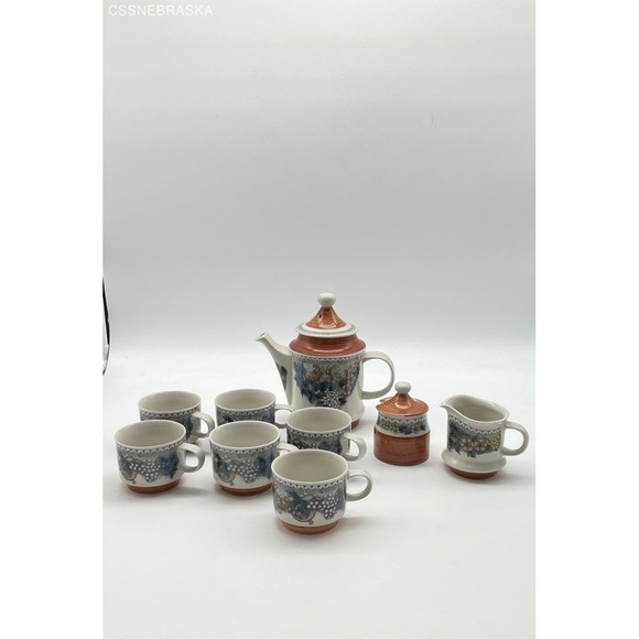 Goebel Burgund Floral Vintage West‎ Germany Tea Set, 9 piece - Picture 1 of 12